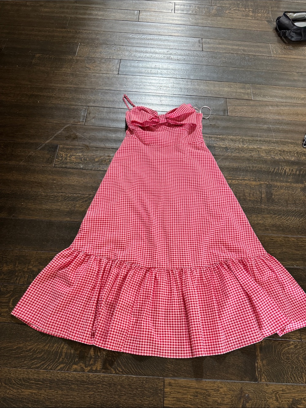 NWT THML red gingham bow front, midi dress size medium